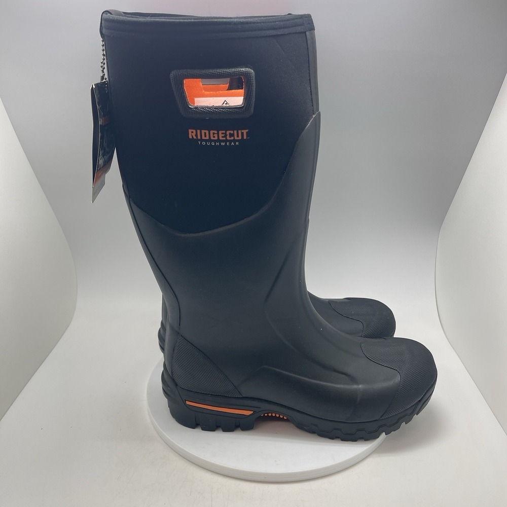 Ridgecut Mens 10 Farmsteader Mid RC211TS Black Neoprene Rain Rubber Shoes New